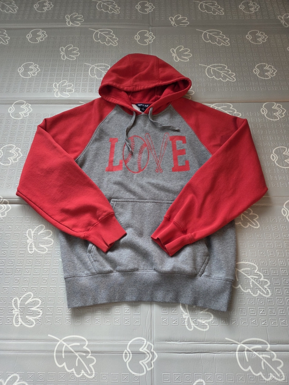 Sport Tek Mens Raglan Sleeved Fleece Hoodie LOVE Baseball Softball Size Medium
